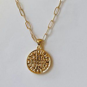 NWT Gold tone coin paperclip necklace, 2 oval link chains, 15", 18".